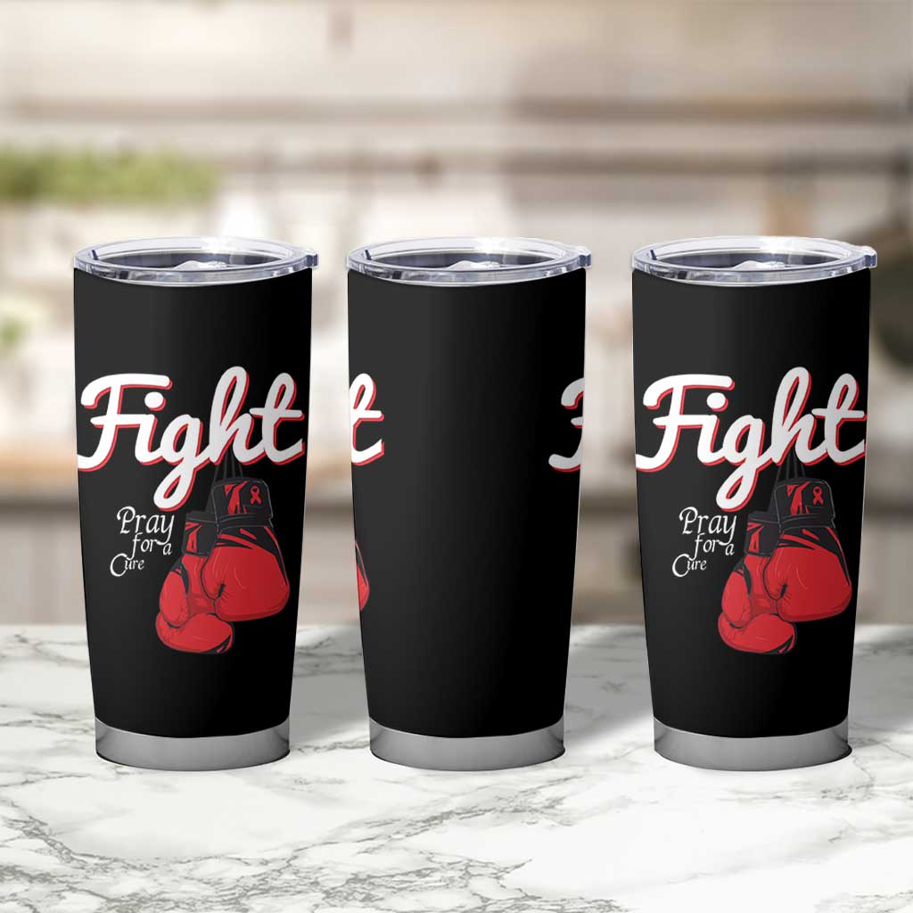Fight Pray For A Cure Tumbler Cup Red Ribbon HIV Awareness Boxing Gift - Wonder Print Shop