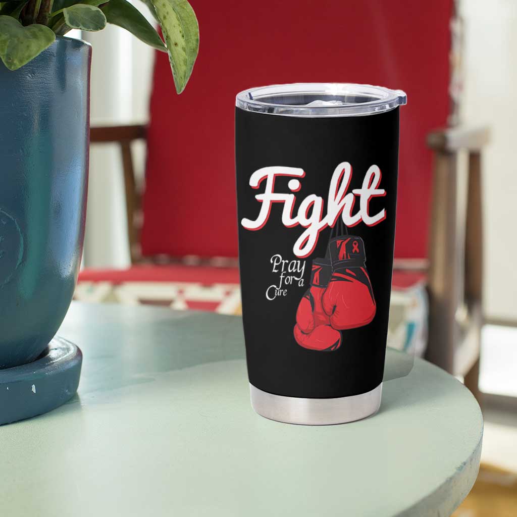 Fight Pray For A Cure Tumbler Cup Red Ribbon HIV Awareness Boxing Gift - Wonder Print Shop
