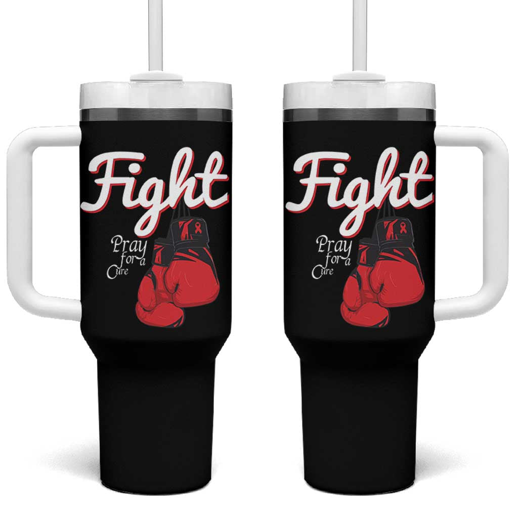 Fight Pray For A Cure Tumbler With Handle Red Ribbon HIV Awareness Boxing Gift - Wonder Print Shop