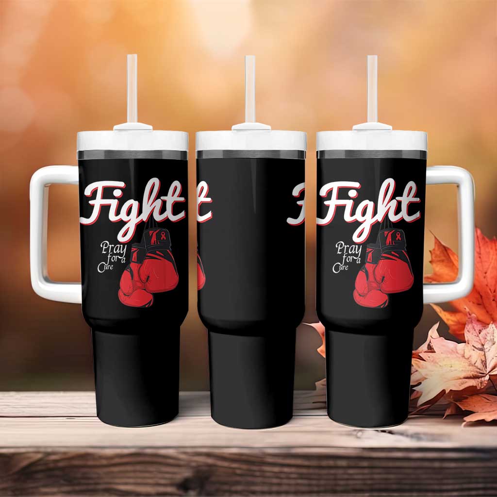 Fight Pray For A Cure Tumbler With Handle Red Ribbon HIV Awareness Boxing Gift - Wonder Print Shop