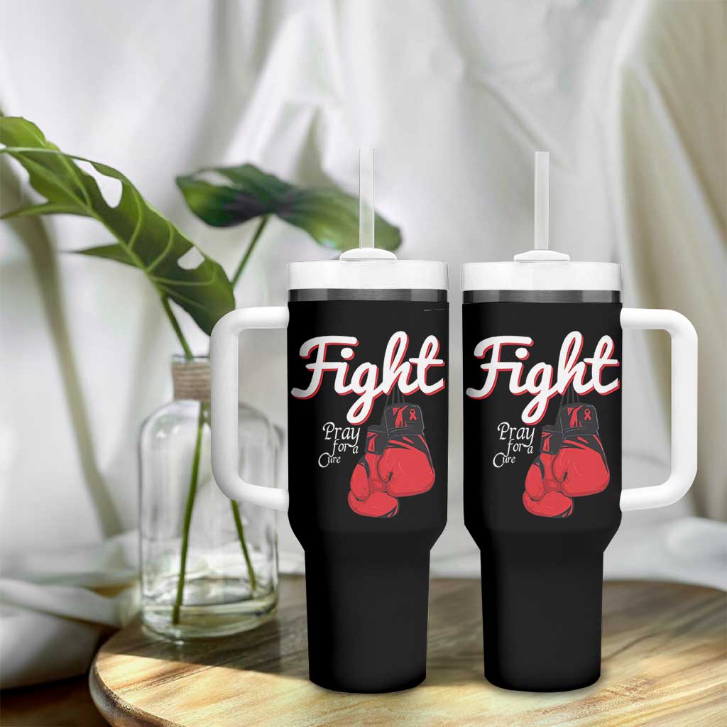 Fight Pray For A Cure Tumbler With Handle Red Ribbon HIV Awareness Boxing Gift - Wonder Print Shop