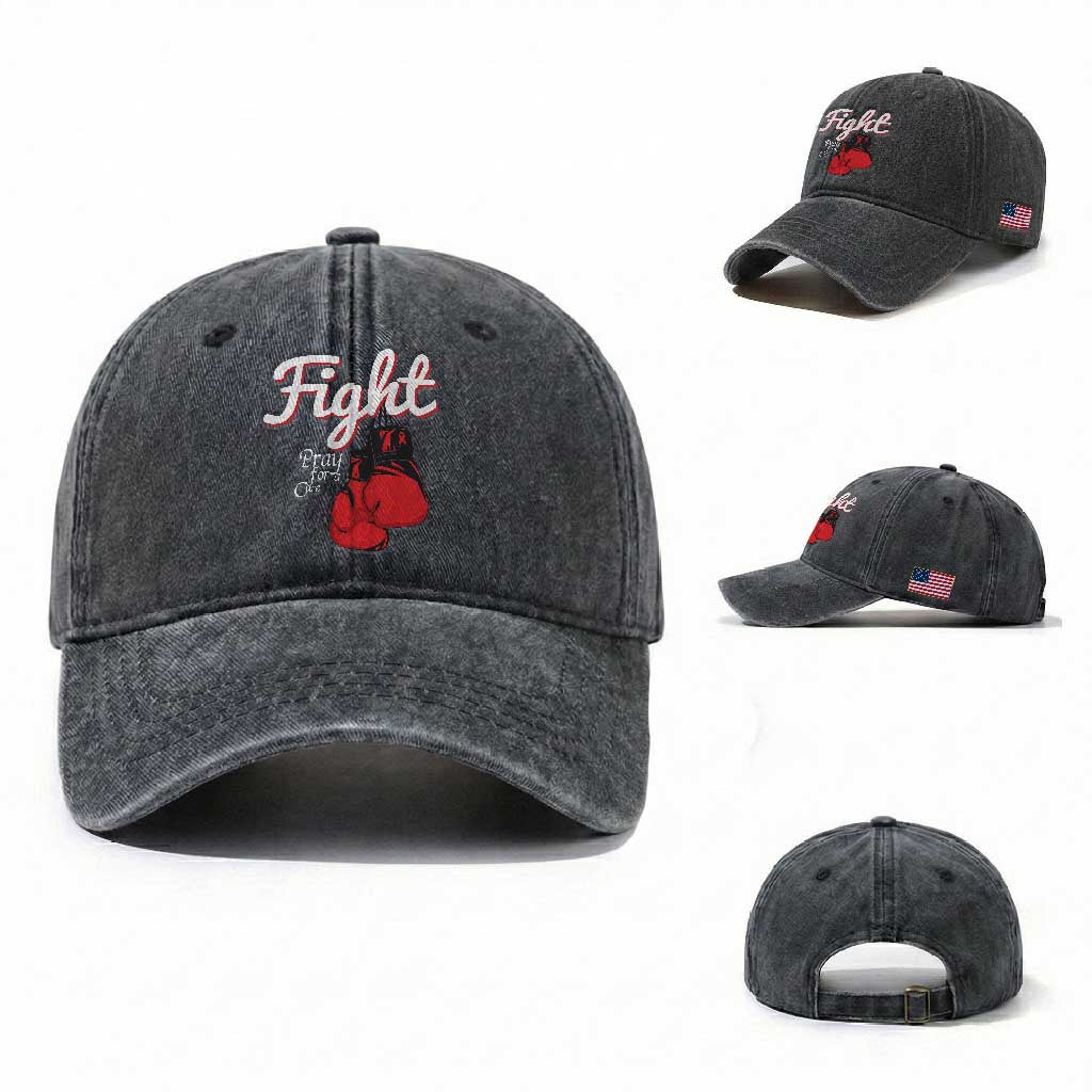 Fight Pray For A Cure Washed Cotton Baseball Cap Red Ribbon HIV Awareness Boxing Gift