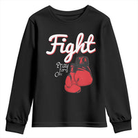 Fight Pray For A Cure Youth Sweatshirt Red Ribbon HIV Awareness Boxing Gift - Wonder Print Shop