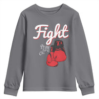 Fight Pray For A Cure Youth Sweatshirt Red Ribbon HIV Awareness Boxing Gift - Wonder Print Shop