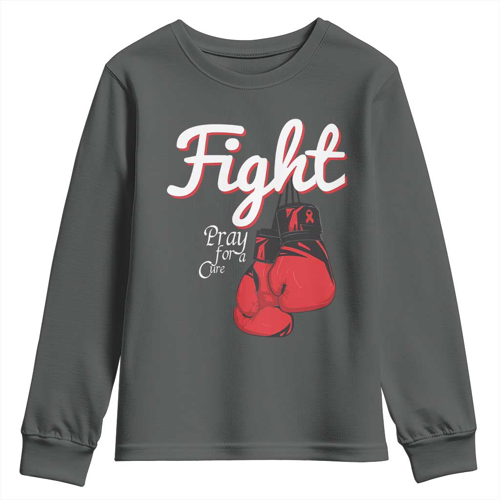 Fight Pray For A Cure Youth Sweatshirt Red Ribbon HIV Awareness Boxing Gift - Wonder Print Shop