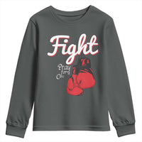 Fight Pray For A Cure Youth Sweatshirt Red Ribbon HIV Awareness Boxing Gift - Wonder Print Shop