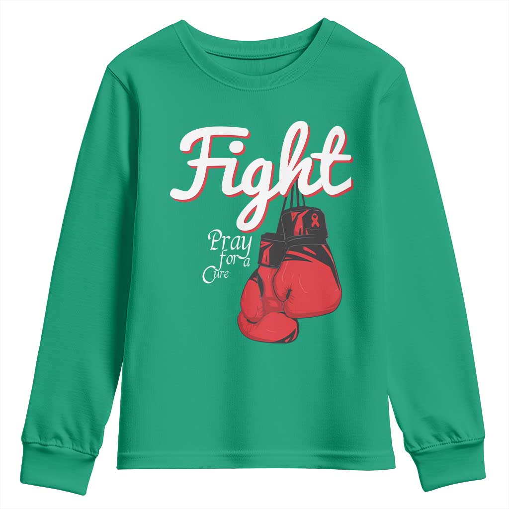 Fight Pray For A Cure Youth Sweatshirt Red Ribbon HIV Awareness Boxing Gift - Wonder Print Shop