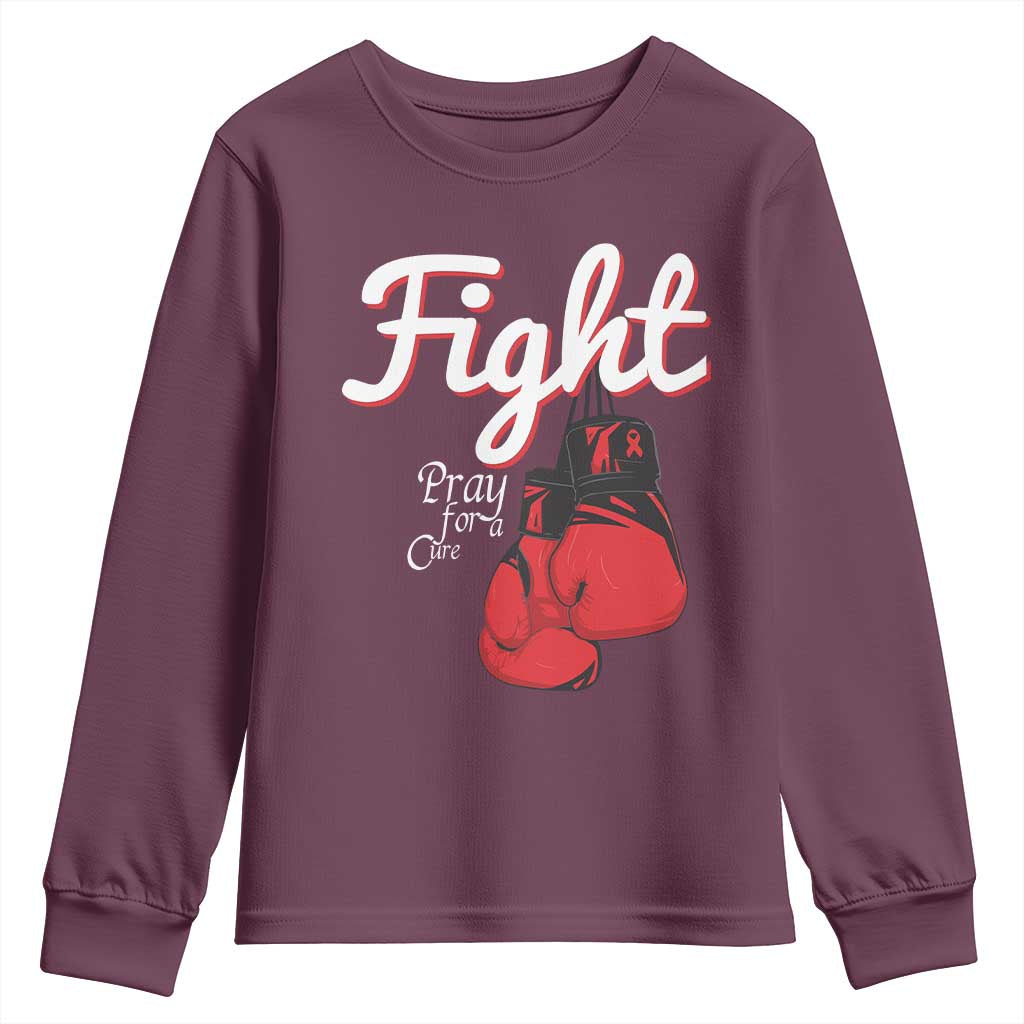 Fight Pray For A Cure Youth Sweatshirt Red Ribbon HIV Awareness Boxing Gift - Wonder Print Shop