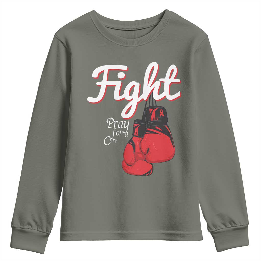 Fight Pray For A Cure Youth Sweatshirt Red Ribbon HIV Awareness Boxing Gift - Wonder Print Shop