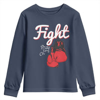 Fight Pray For A Cure Youth Sweatshirt Red Ribbon HIV Awareness Boxing Gift - Wonder Print Shop