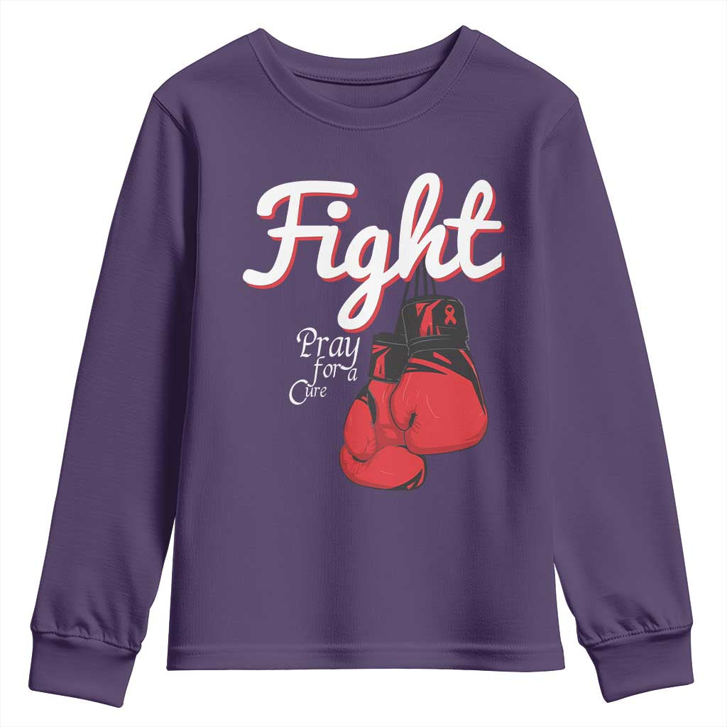 Fight Pray For A Cure Youth Sweatshirt Red Ribbon HIV Awareness Boxing Gift - Wonder Print Shop