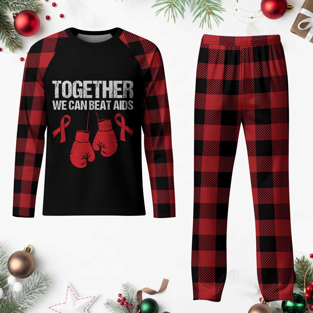 Together We Can Beat AIDS Plaid Pajama Set Boxing HIV Awareness Gift - Wonder Print Shop