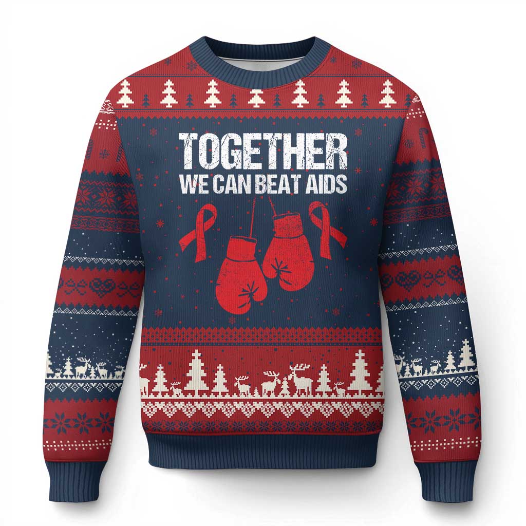 Together We Can Beat AIDS Ugly Christmas Sweater Boxing HIV Awareness Gift - Wonder Print Shop