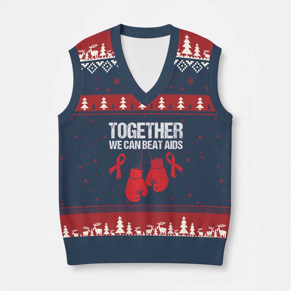 Together We Can Beat AIDS V-Neck Knit Sweater Vest Boxing HIV Awareness Gift - Wonder Print Shop