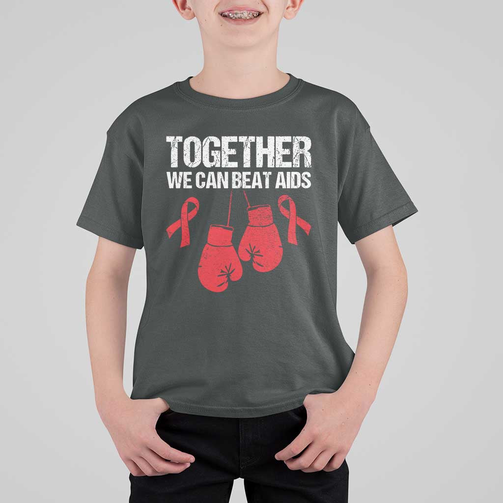 Together We Can Beat AIDS T Shirt For Kid Boxing HIV Awareness Gift - Wonder Print Shop