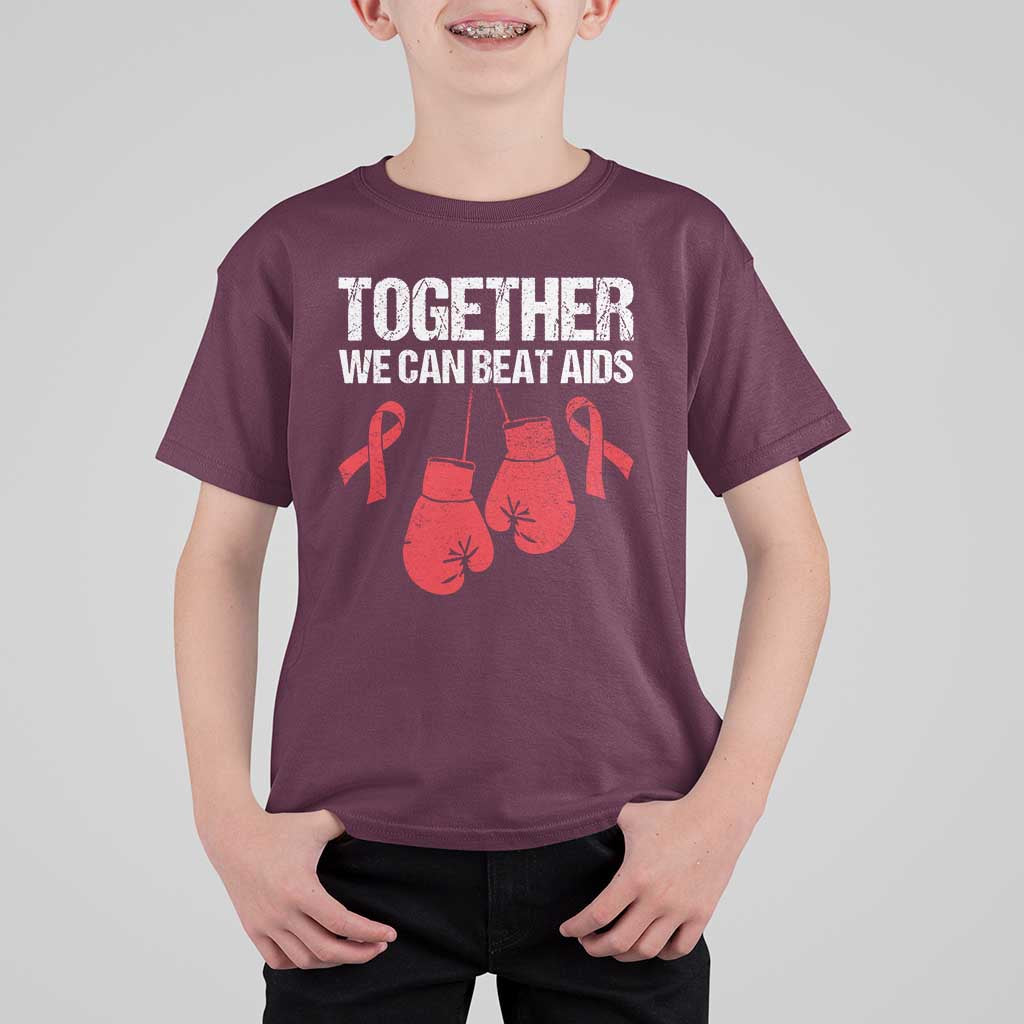 Together We Can Beat AIDS T Shirt For Kid Boxing HIV Awareness Gift - Wonder Print Shop