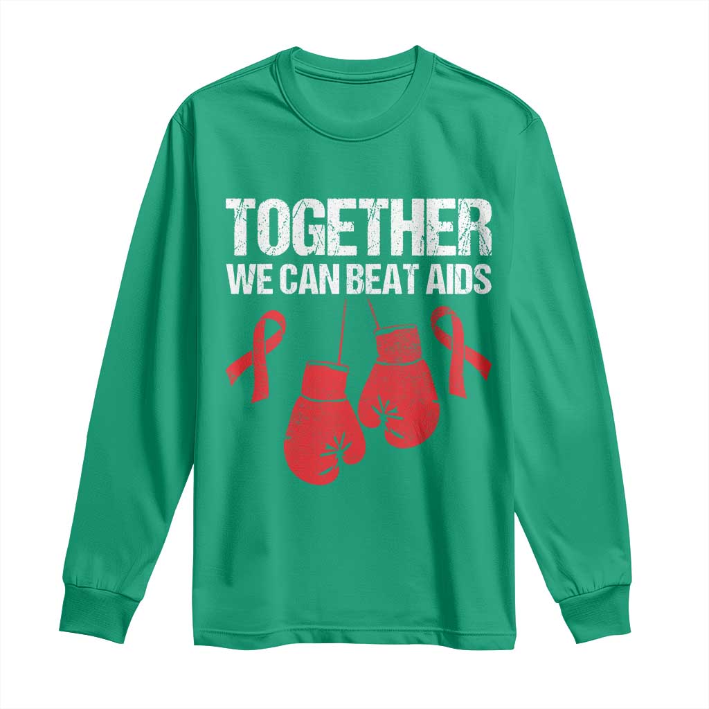 Together We Can Beat AIDS Long Sleeve Shirt Boxing HIV Awareness Gift - Wonder Print Shop
