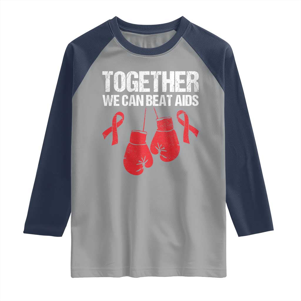 Together We Can Beat AIDS Raglan Shirt Boxing HIV Awareness Gift - Wonder Print Shop