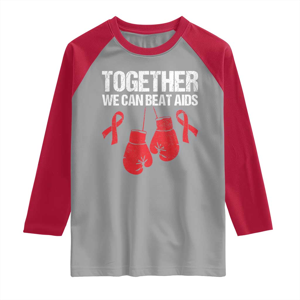 Together We Can Beat AIDS Raglan Shirt Boxing HIV Awareness Gift - Wonder Print Shop