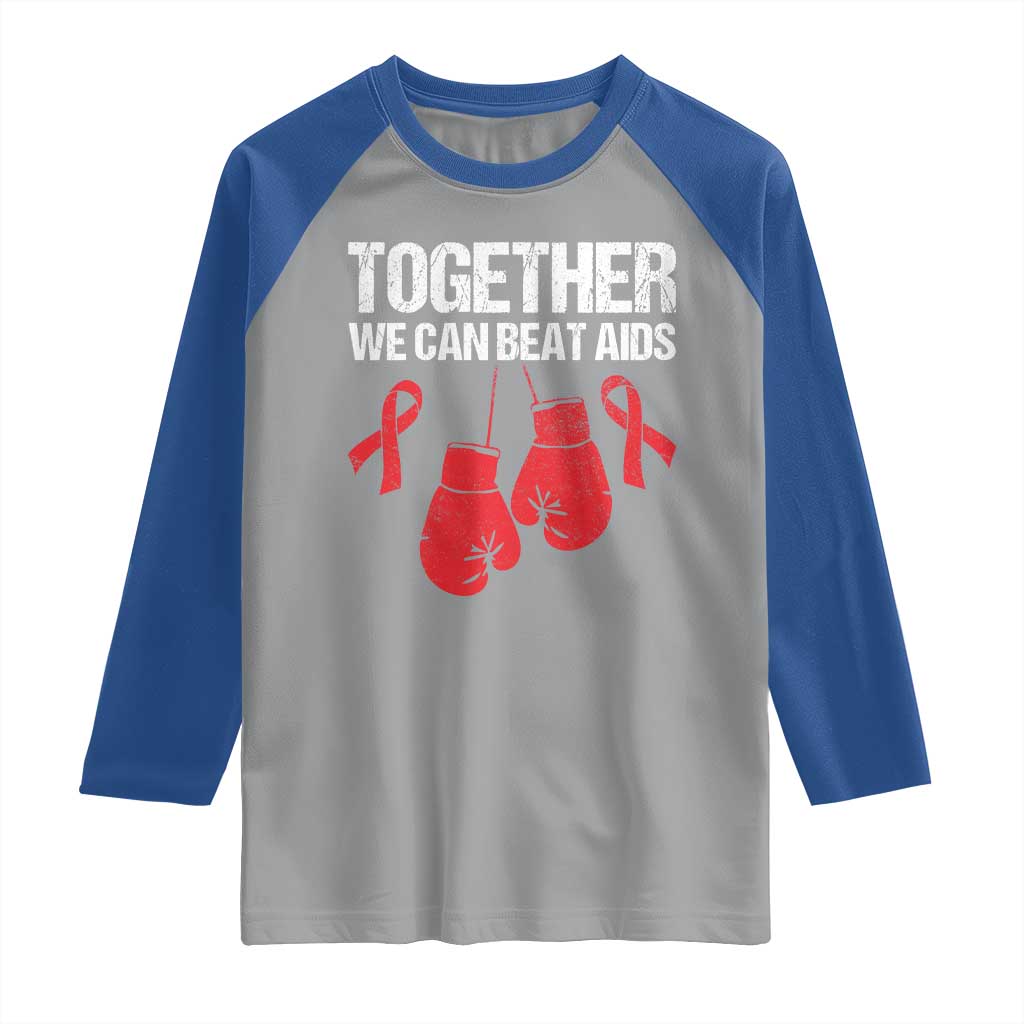 Together We Can Beat AIDS Raglan Shirt Boxing HIV Awareness Gift - Wonder Print Shop