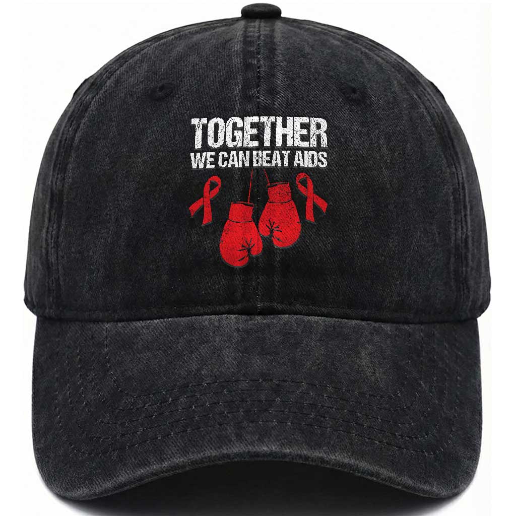 Together We Can Beat AIDS Washed Cotton Baseball Cap Boxing HIV Awareness Gift