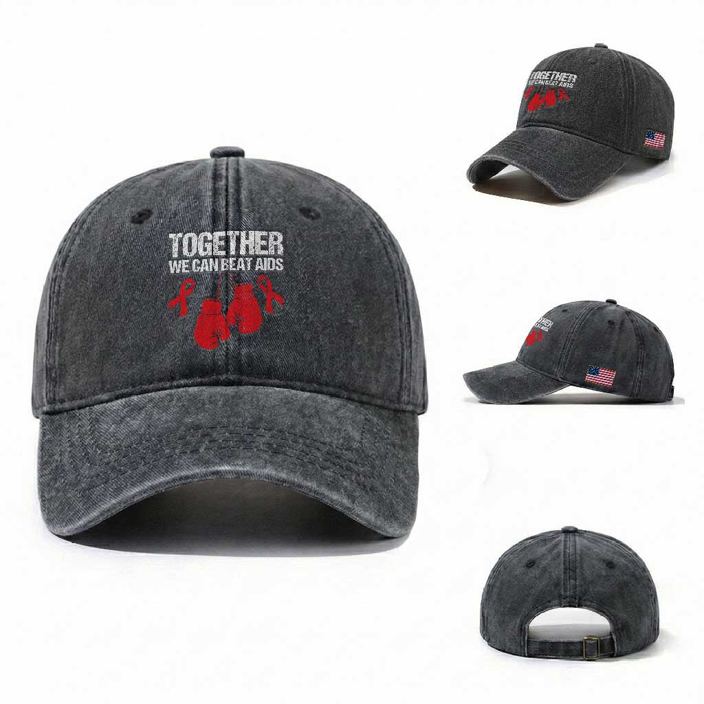 Together We Can Beat AIDS Washed Cotton Baseball Cap Boxing HIV Awareness Gift
