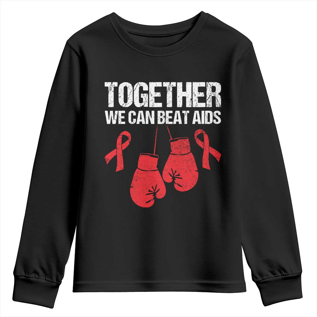 Together We Can Beat AIDS Youth Sweatshirt Boxing HIV Awareness Gift - Wonder Print Shop