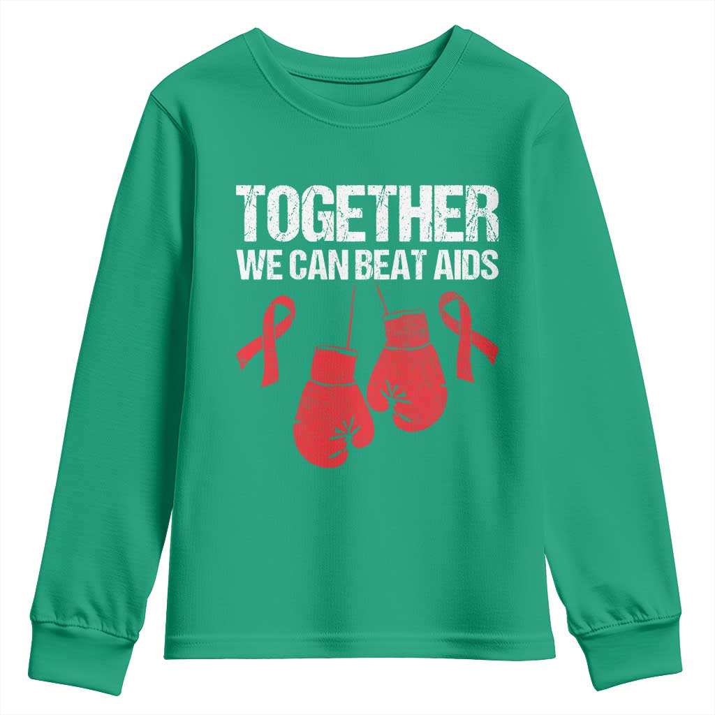 Together We Can Beat AIDS Youth Sweatshirt Boxing HIV Awareness Gift - Wonder Print Shop