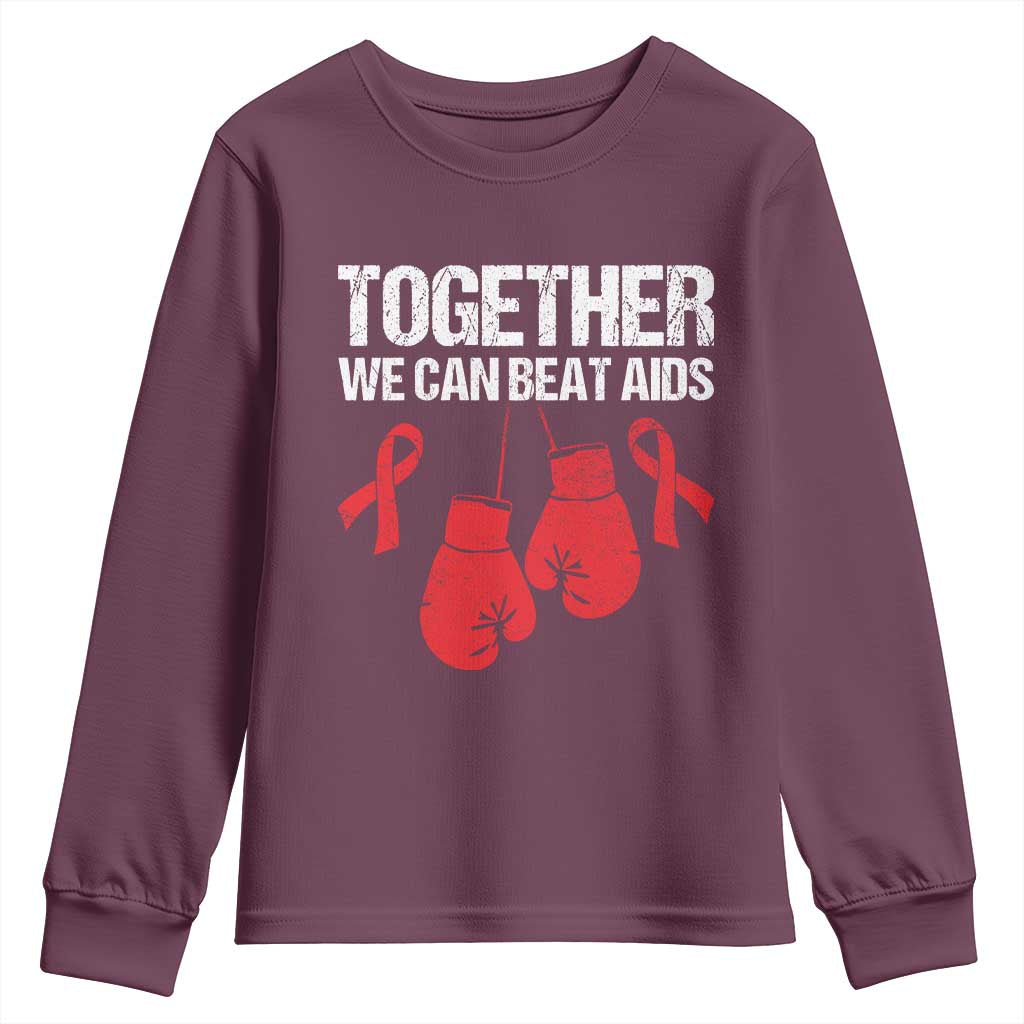 Together We Can Beat AIDS Youth Sweatshirt Boxing HIV Awareness Gift - Wonder Print Shop