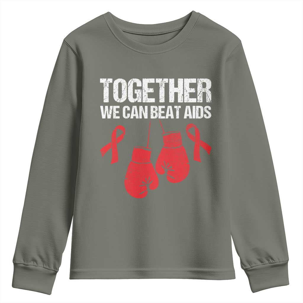 Together We Can Beat AIDS Youth Sweatshirt Boxing HIV Awareness Gift - Wonder Print Shop