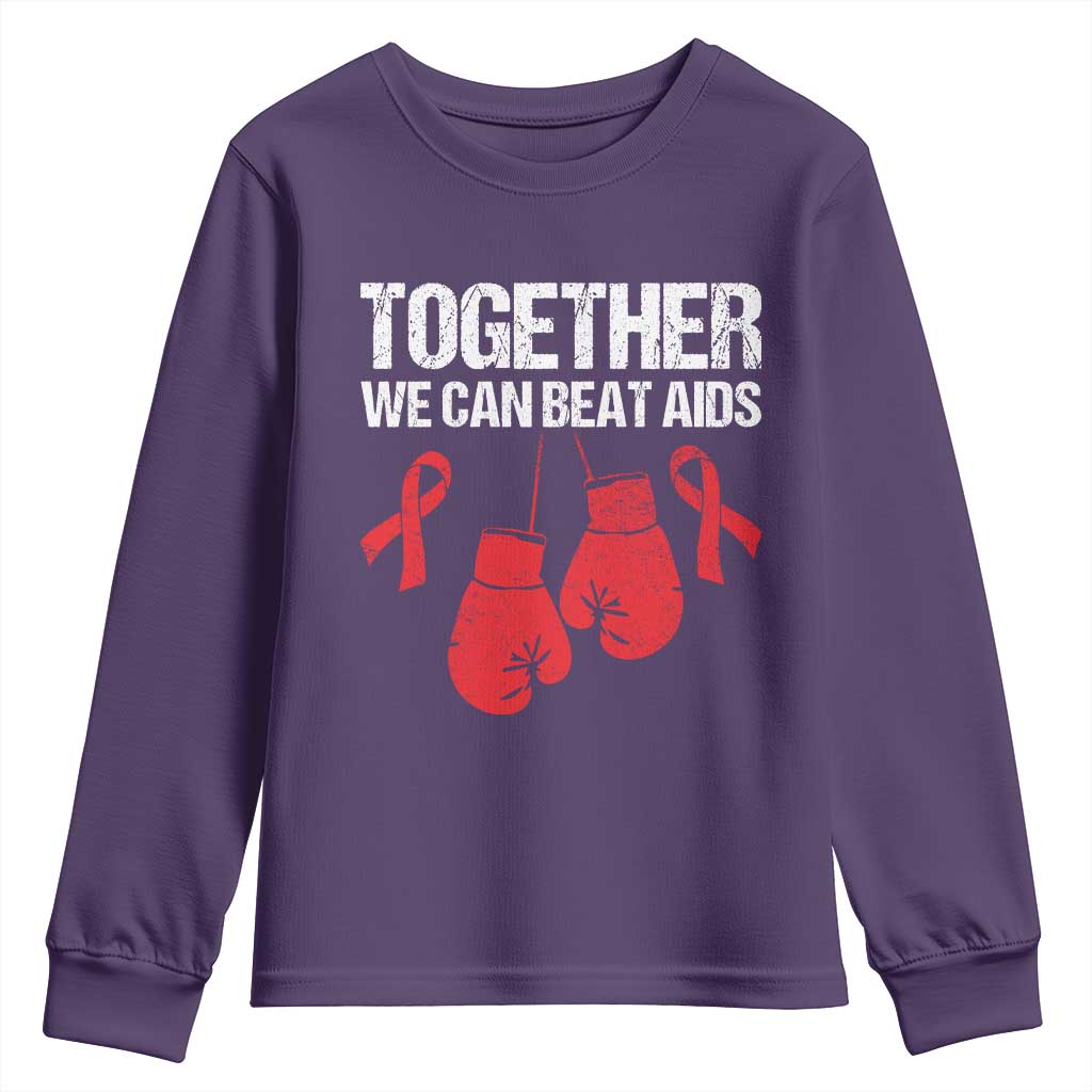 Together We Can Beat AIDS Youth Sweatshirt Boxing HIV Awareness Gift - Wonder Print Shop