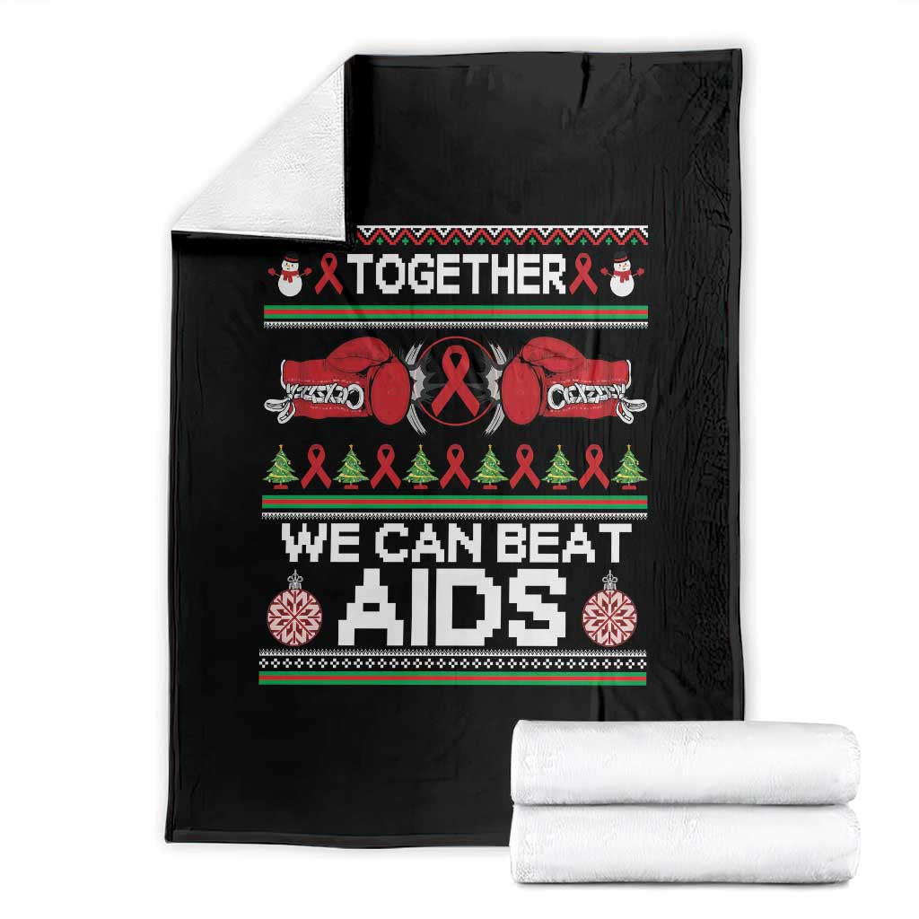 Together We Can Beat AIDS Throw Blanket HIV Awareness Boxing Ugly Sweater Gift - Wonder Print Shop