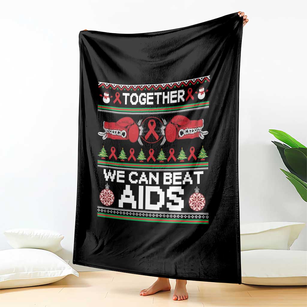 Together We Can Beat AIDS Throw Blanket HIV Awareness Boxing Ugly Sweater Gift - Wonder Print Shop