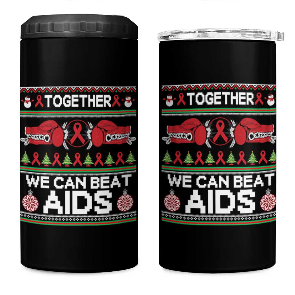 Together We Can Beat AIDS 4 in 1 Can Cooler Tumbler HIV Awareness Boxing Ugly Sweater Gift - Wonder Print Shop