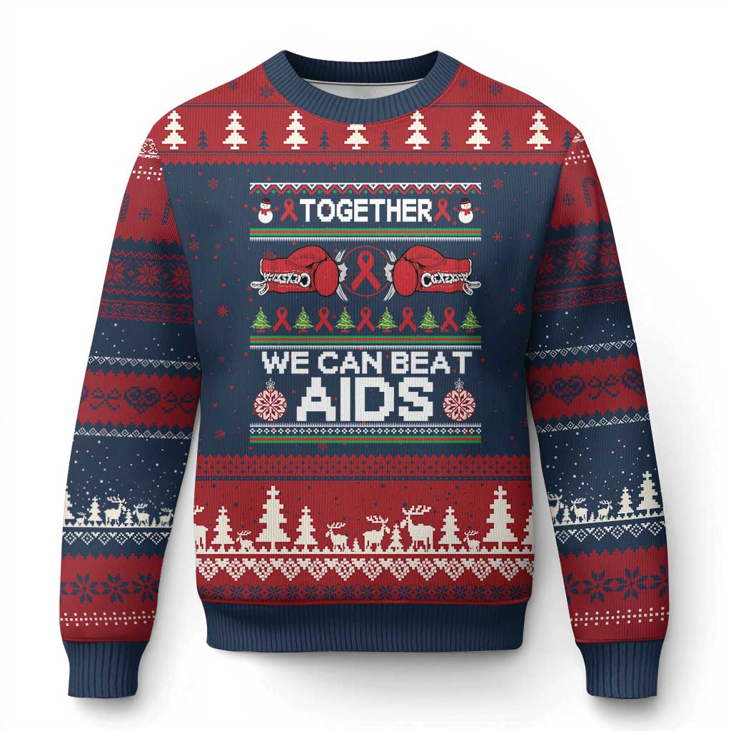 Together We Can Beat AIDS Ugly Christmas Sweater HIV Awareness Boxing Ugly Sweater Gift - Wonder Print Shop