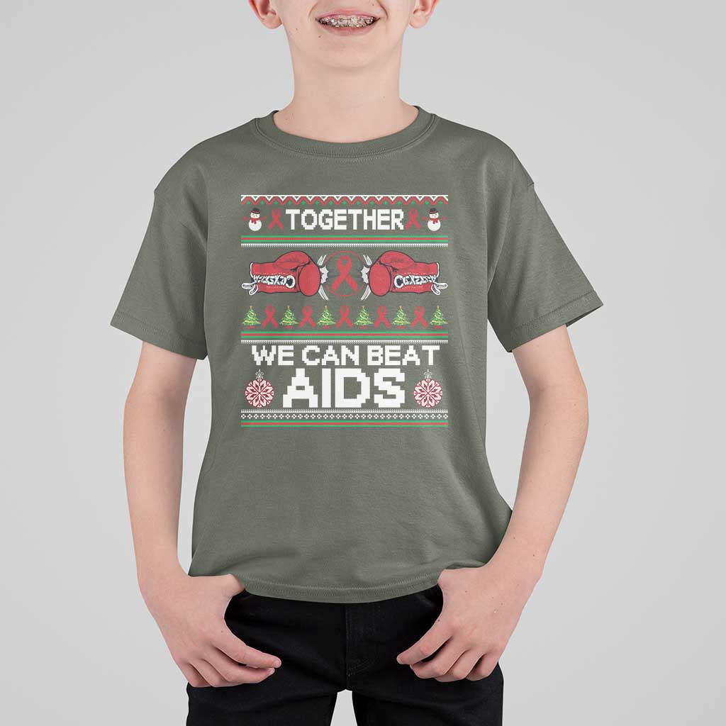 Together We Can Beat AIDS T Shirt For Kid HIV Awareness Boxing Ugly Sweater Gift - Wonder Print Shop