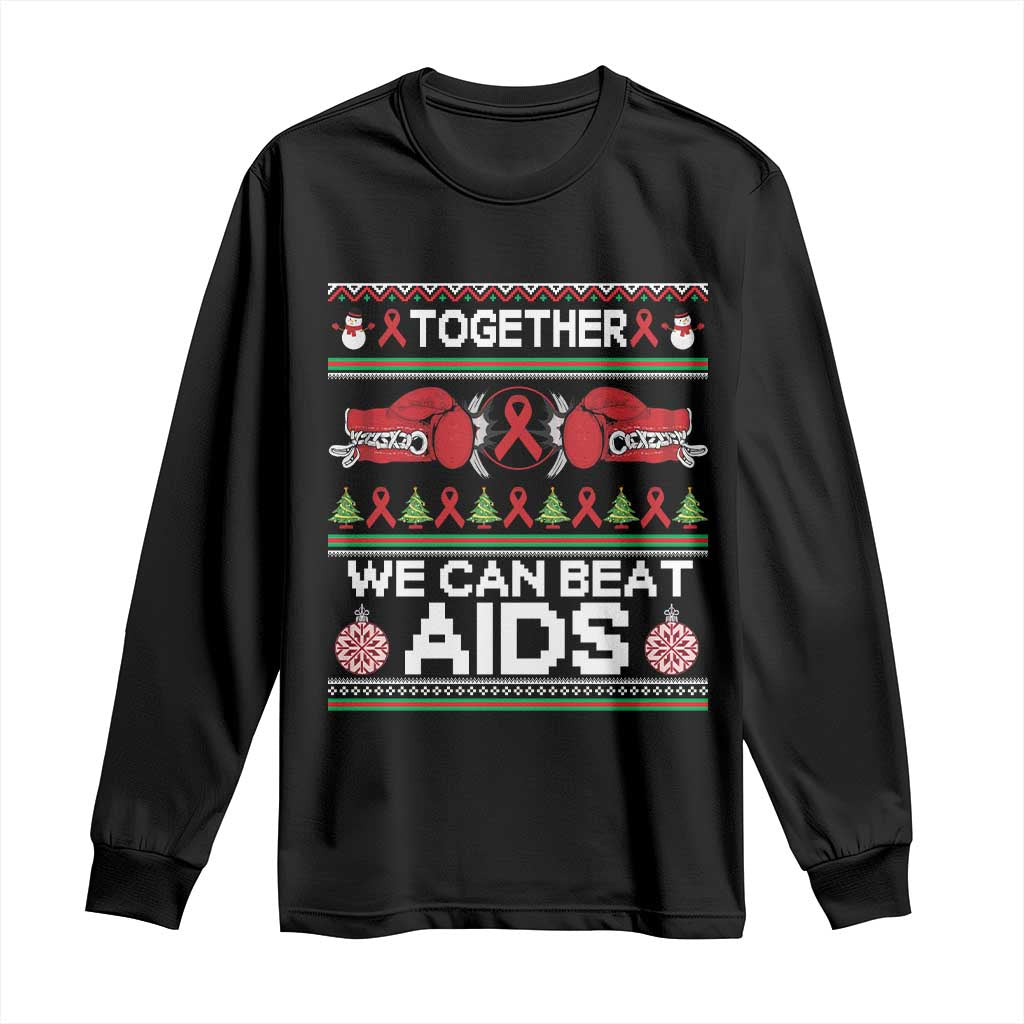 Together We Can Beat AIDS Long Sleeve Shirt HIV Awareness Boxing Ugly Sweater Gift - Wonder Print Shop
