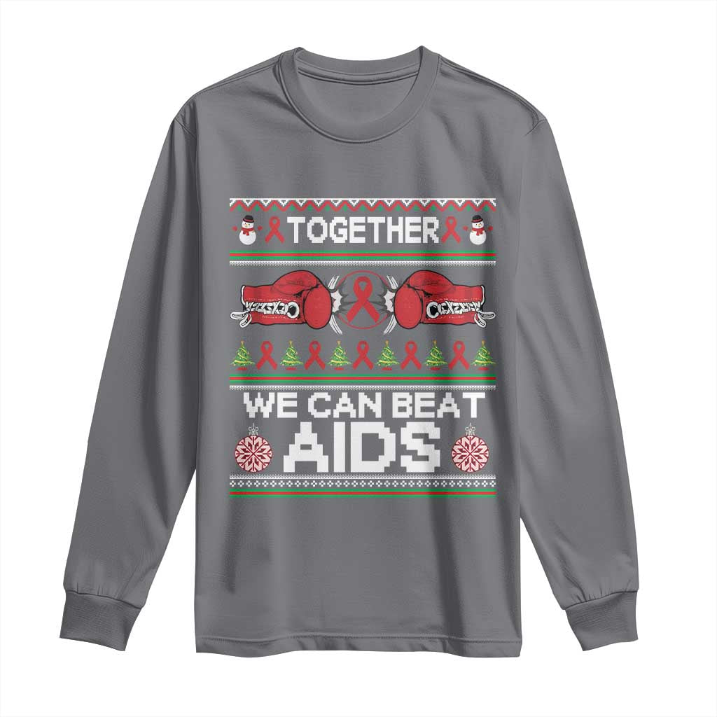 Together We Can Beat AIDS Long Sleeve Shirt HIV Awareness Boxing Ugly Sweater Gift - Wonder Print Shop