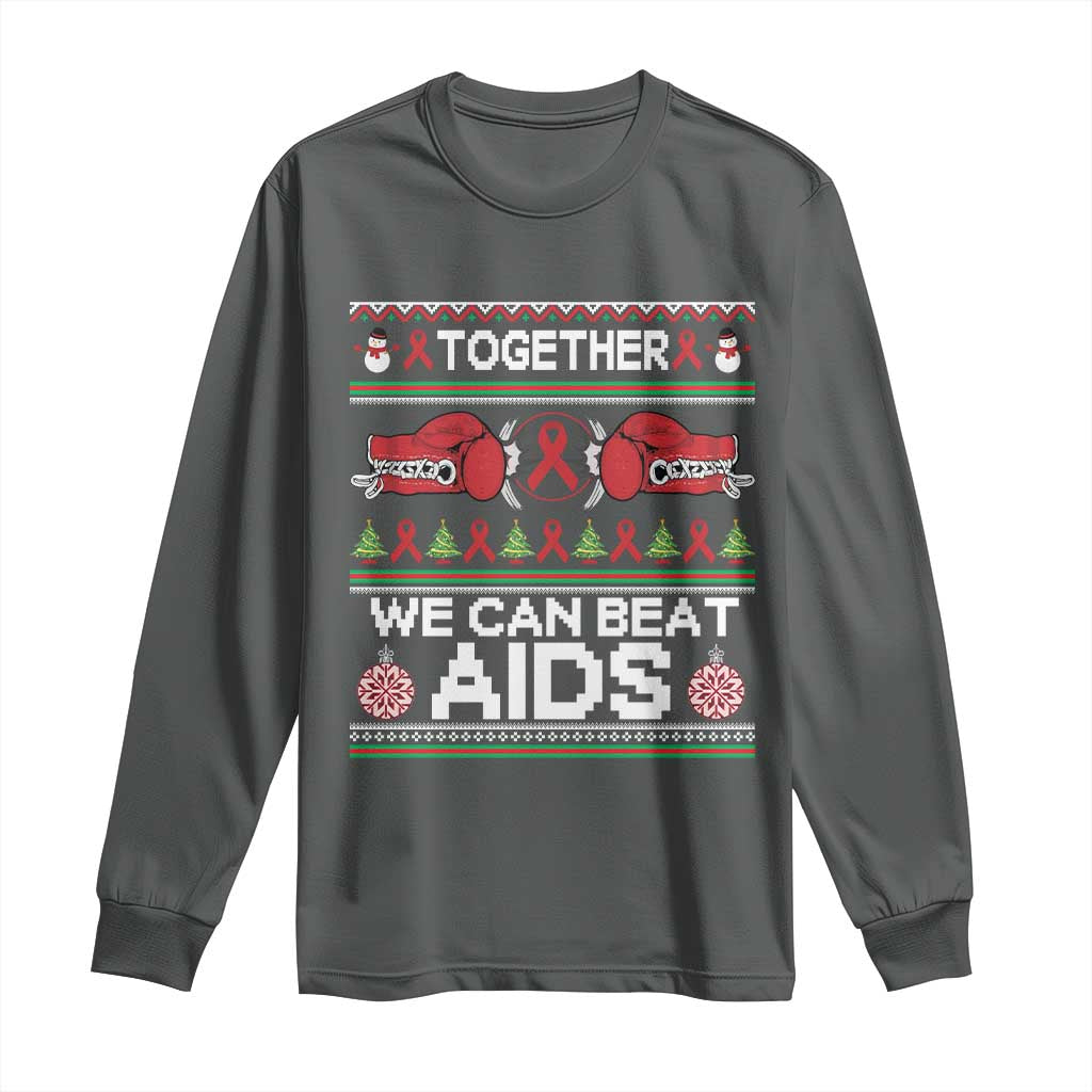 Together We Can Beat AIDS Long Sleeve Shirt HIV Awareness Boxing Ugly Sweater Gift - Wonder Print Shop