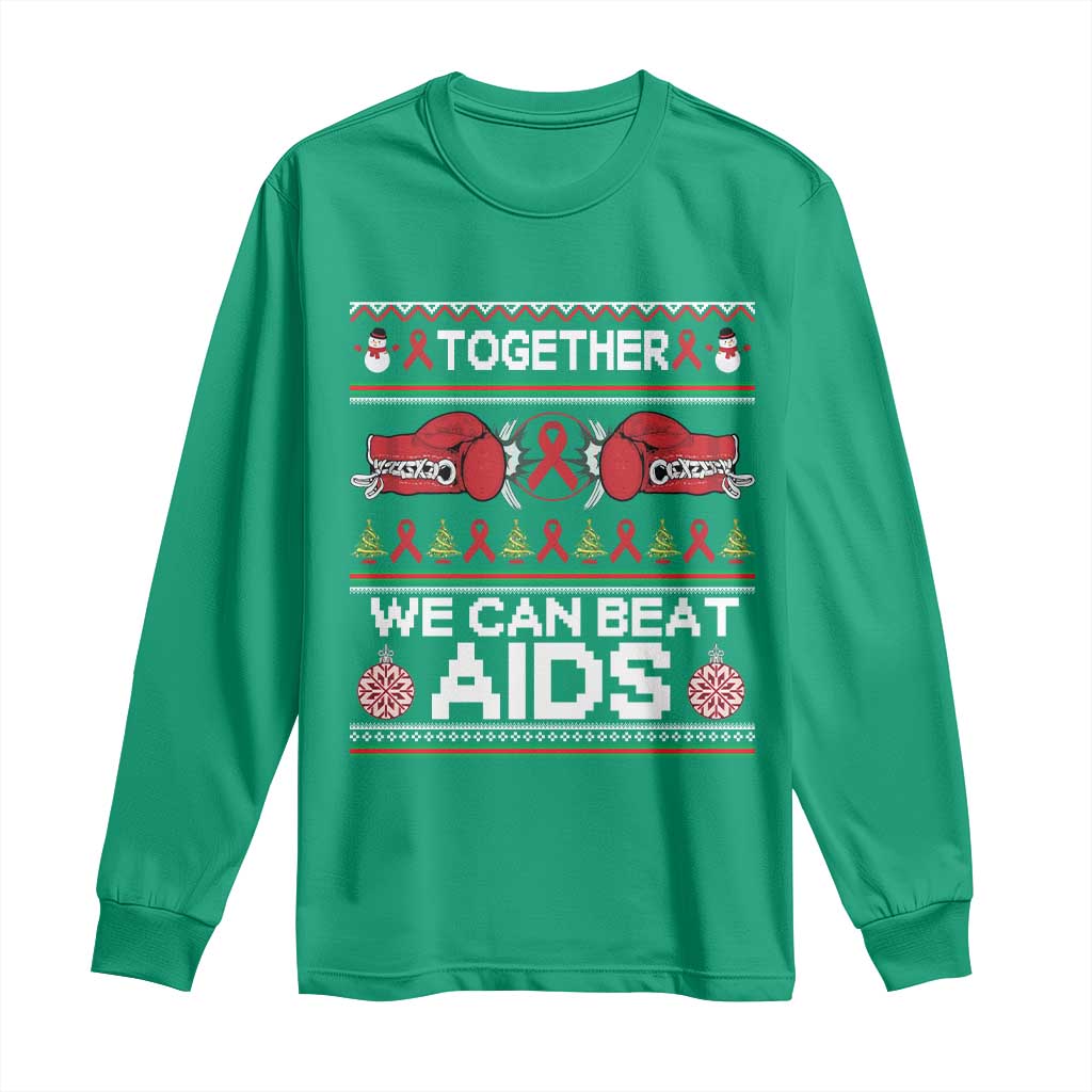 Together We Can Beat AIDS Long Sleeve Shirt HIV Awareness Boxing Ugly Sweater Gift - Wonder Print Shop