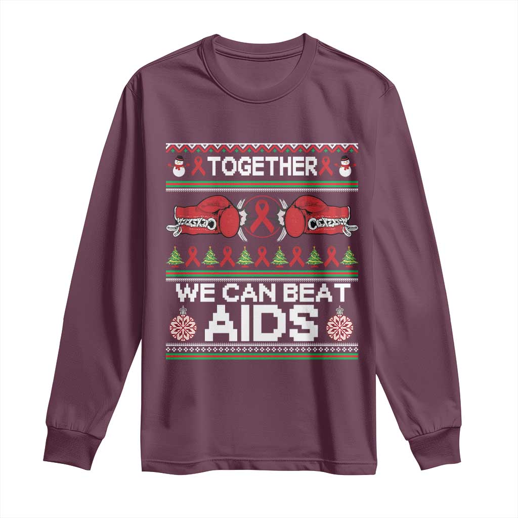 Together We Can Beat AIDS Long Sleeve Shirt HIV Awareness Boxing Ugly Sweater Gift - Wonder Print Shop
