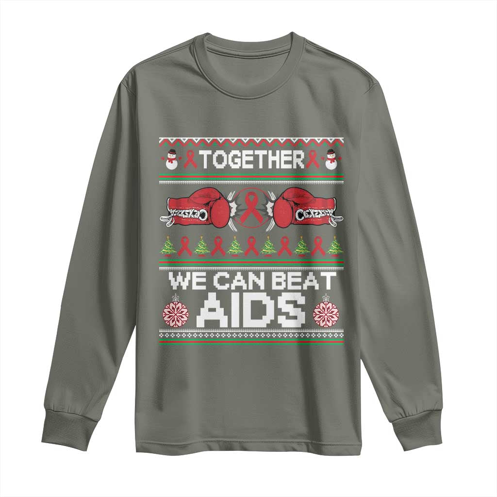Together We Can Beat AIDS Long Sleeve Shirt HIV Awareness Boxing Ugly Sweater Gift - Wonder Print Shop