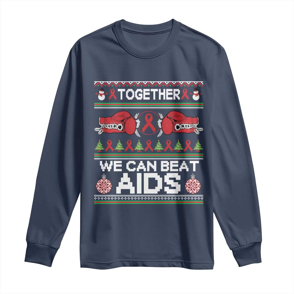 Together We Can Beat AIDS Long Sleeve Shirt HIV Awareness Boxing Ugly Sweater Gift - Wonder Print Shop