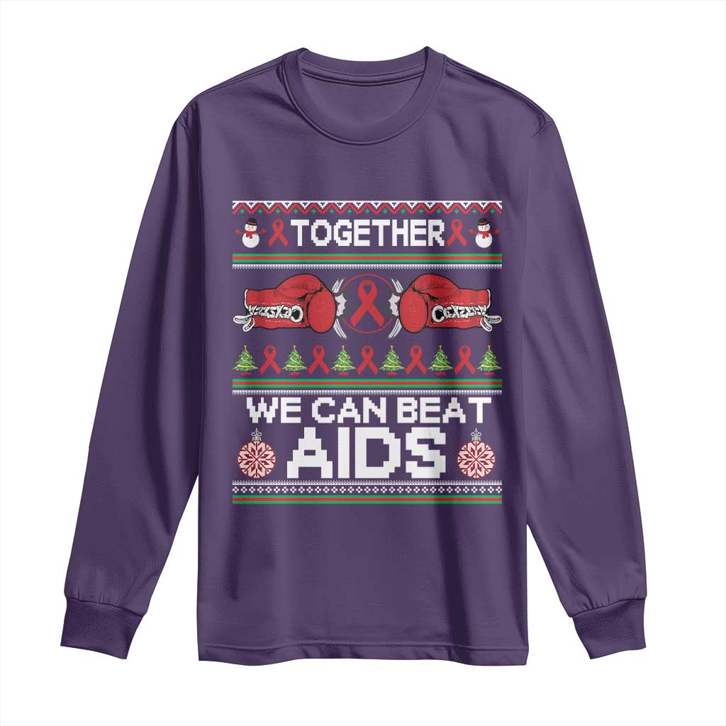 Together We Can Beat AIDS Long Sleeve Shirt HIV Awareness Boxing Ugly Sweater Gift - Wonder Print Shop