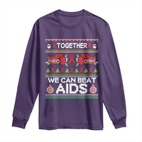 Together We Can Beat AIDS Long Sleeve Shirt HIV Awareness Boxing Ugly Sweater Gift - Wonder Print Shop