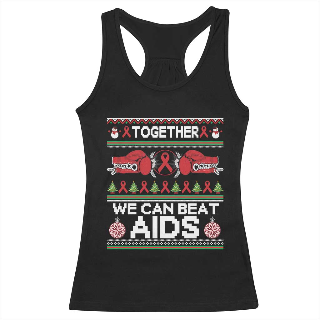 Together We Can Beat AIDS Racerback Tank Top HIV Awareness Boxing Ugly Sweater Gift - Wonder Print Shop