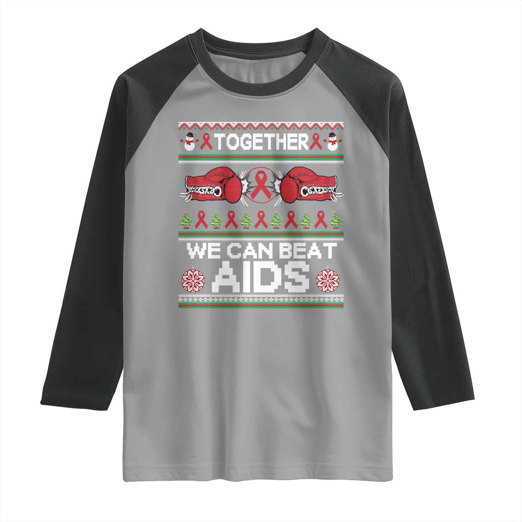 Together We Can Beat AIDS Raglan Shirt HIV Awareness Boxing Ugly Sweater Gift - Wonder Print Shop