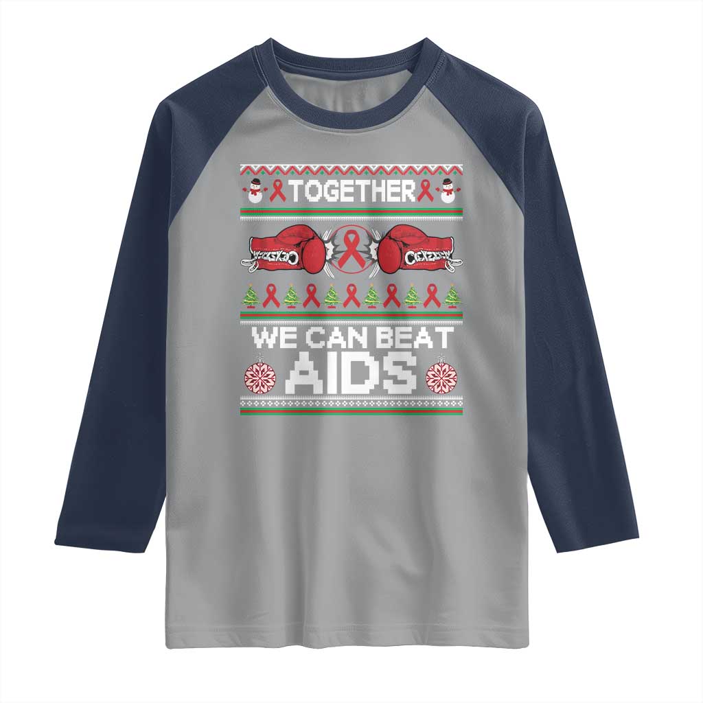 Together We Can Beat AIDS Raglan Shirt HIV Awareness Boxing Ugly Sweater Gift - Wonder Print Shop