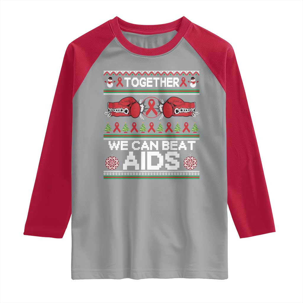 Together We Can Beat AIDS Raglan Shirt HIV Awareness Boxing Ugly Sweater Gift - Wonder Print Shop