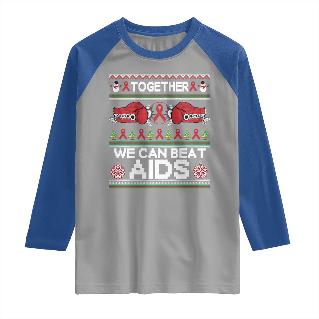 Together We Can Beat AIDS Raglan Shirt HIV Awareness Boxing Ugly Sweater Gift - Wonder Print Shop